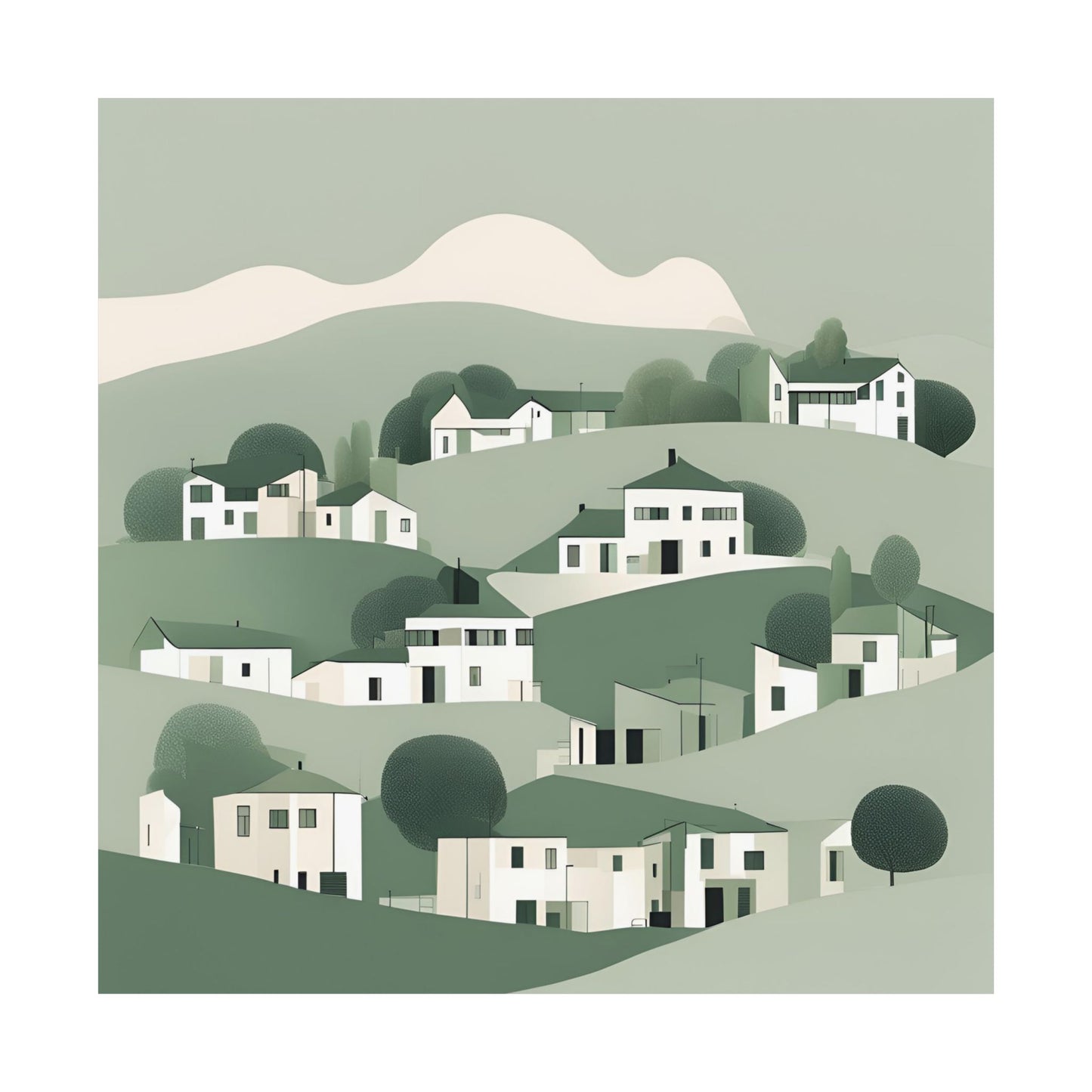 On The Hillside Green 8 Matte Square Posters