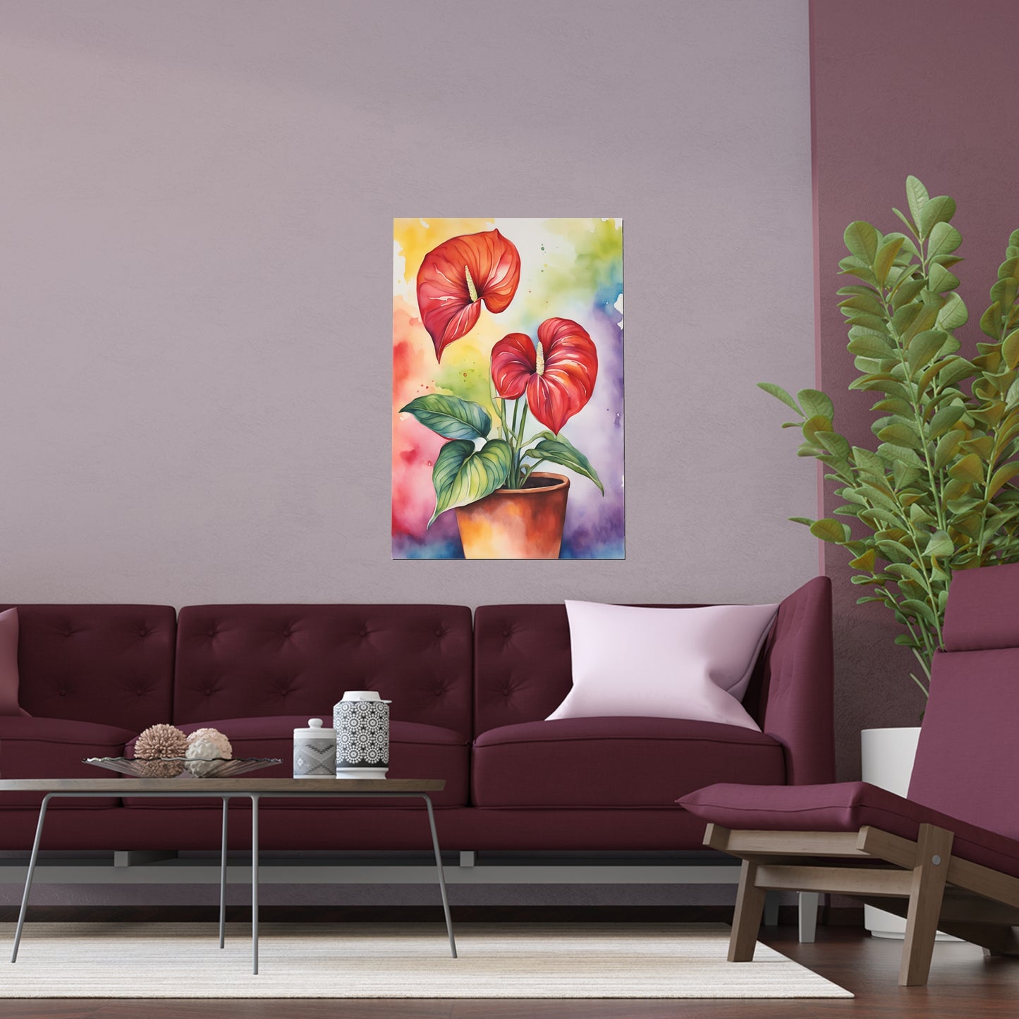 Multicolored Pot Plant 5 Indoor and Outdoor Silk Poster