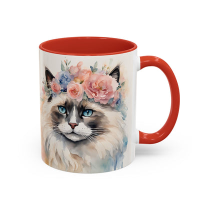 Floral Siamese Cat 04 Accent Coffee Mug - 11oz Perfect for Cat Lovers & Gifts