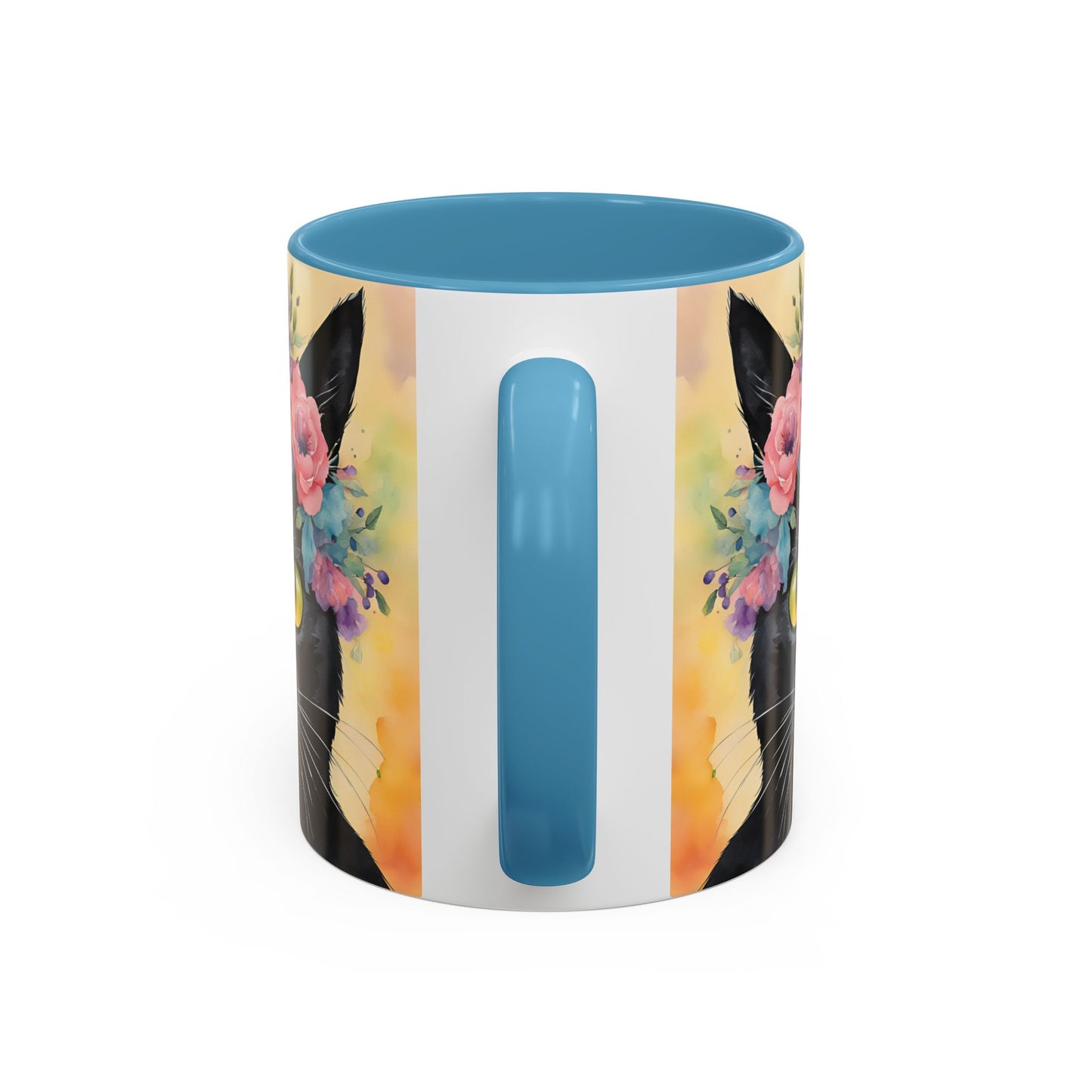 Floral Black Cat 02 Accent Coffee Mug - 11oz Perfect for Cat Lovers & Gifts