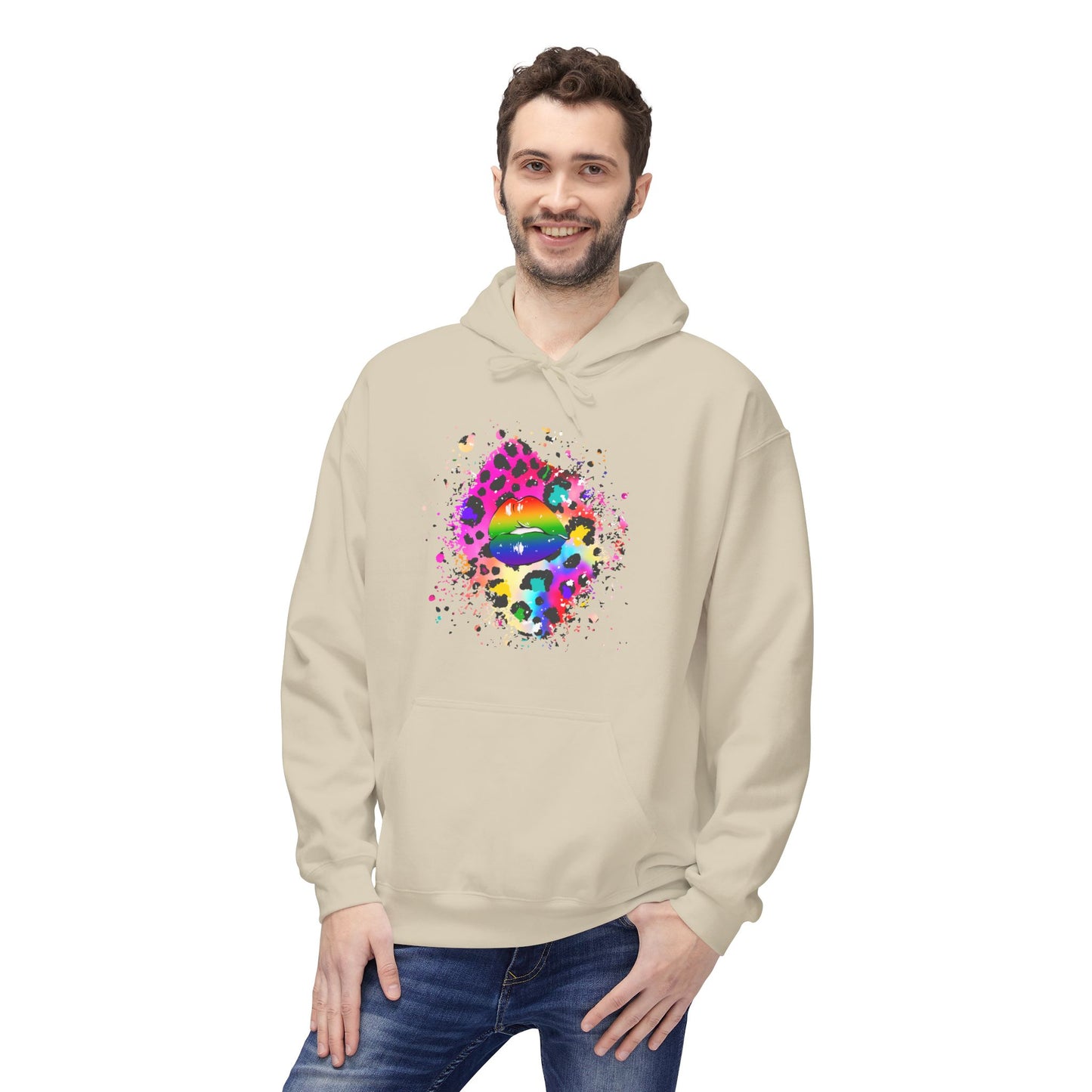Multicolored Splash Cheetah Lips Unisex Valentines Hoodie