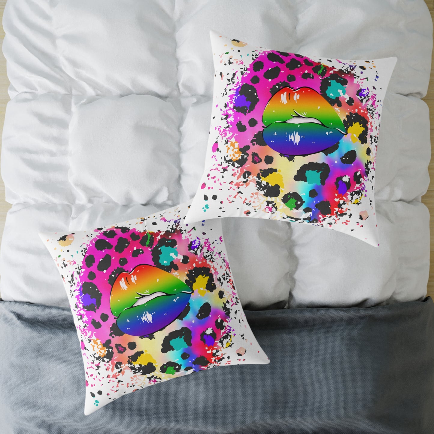 Splash Cheetah Rainbow Lips Poly Pillow