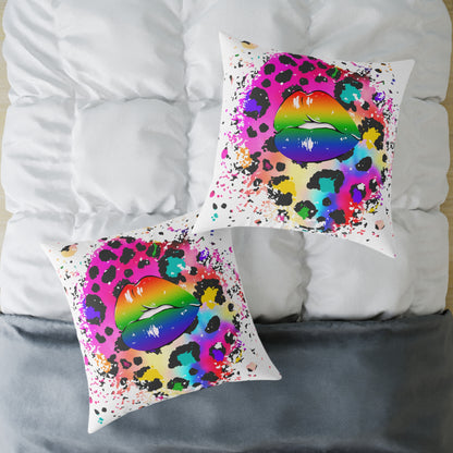 Splash Cheetah Rainbow Lips Poly Pillow