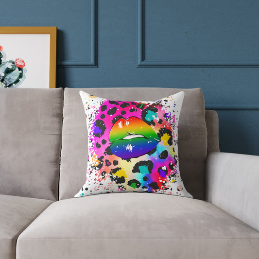 Splash Cheetah Rainbow Lips Poly Pillow
