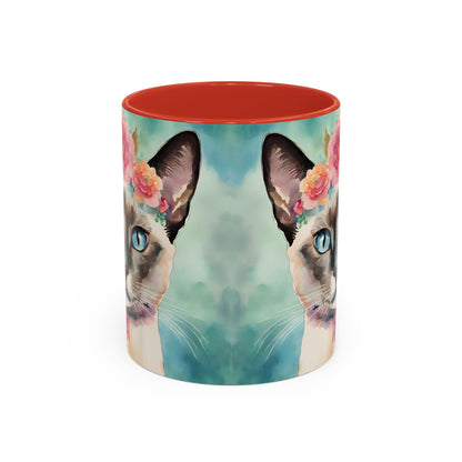 Floral Siamese Cat 01 Accent Coffee Mug - 11oz Perfect for Cat Lovers & Gifts