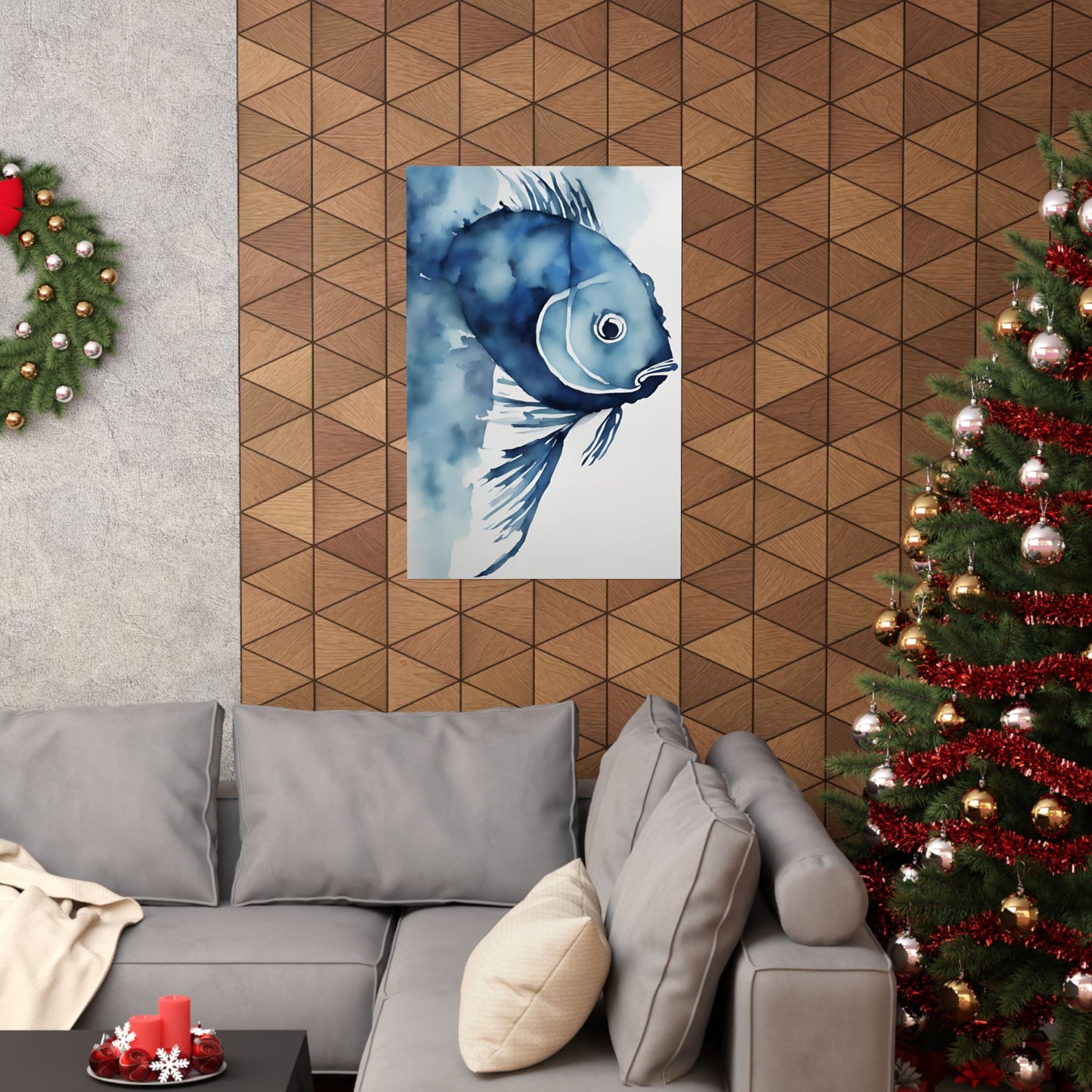 Abstract fish blue 3 Matte Vertical Posters