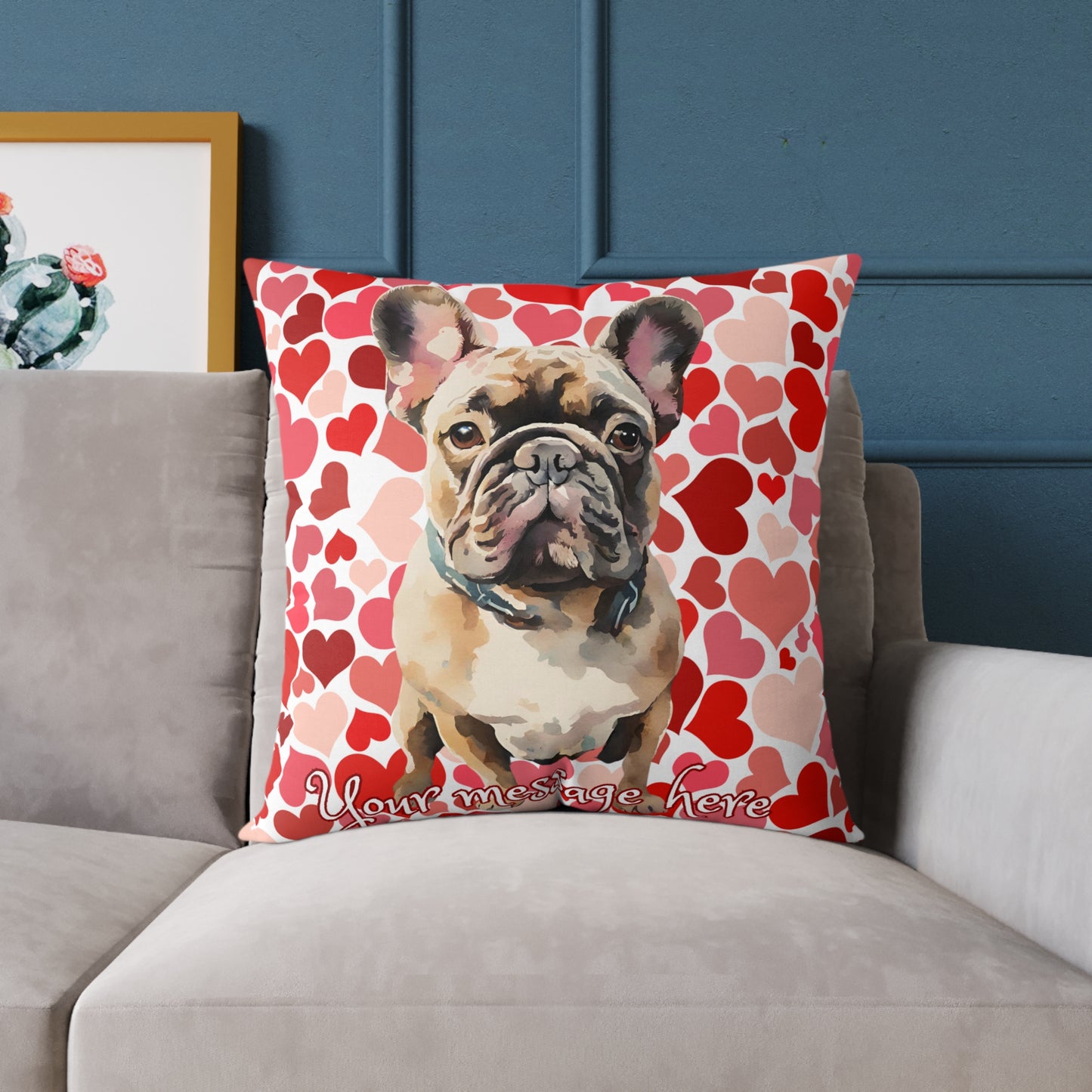 Personalized Valentine French Bulldog Poly Cushion/Pillow 5 sizes