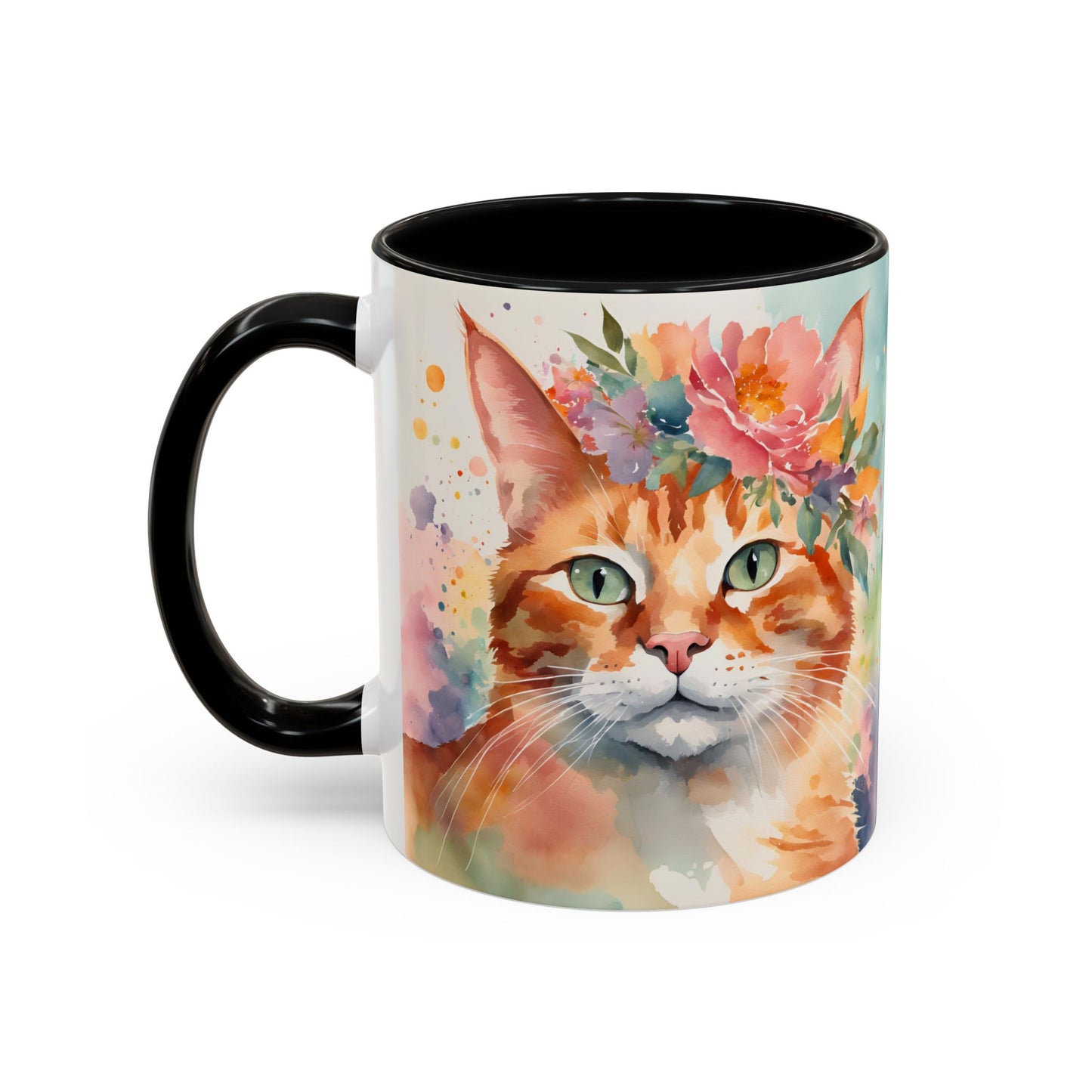 Floral Ginger Cat 02 Accent Coffee Mug - 11oz Perfect for Cat Lovers & Gifts