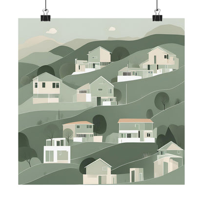 On The Hillside Green 4 Matte Square Posters