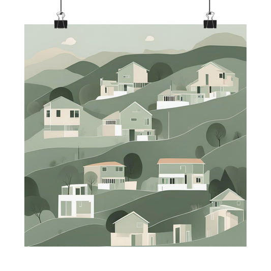 On The Hillside Green 4 Matte Square Posters