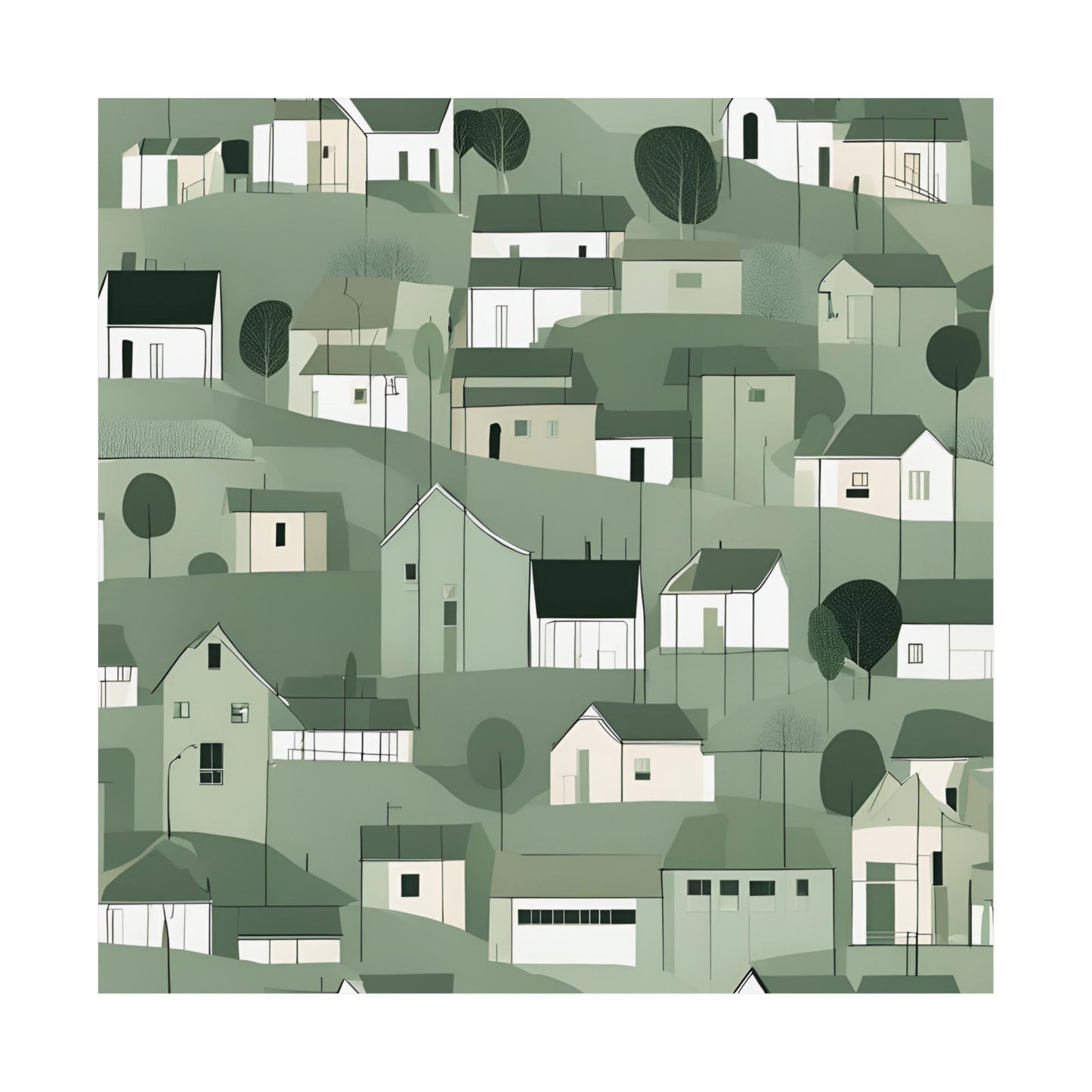 On The Hillside Green 1 Matte Square Posters
