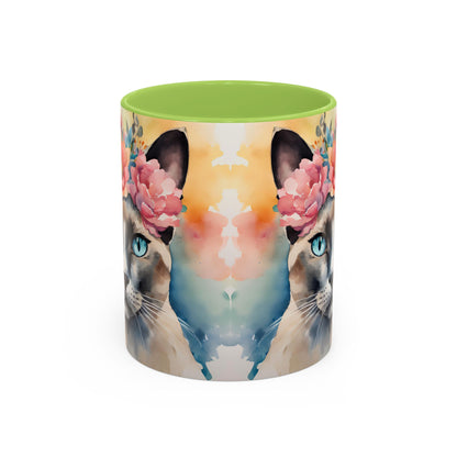 Floral Siamese Cat 02 Accent Coffee Mug - 11oz Perfect for Cat Lovers & Gifts