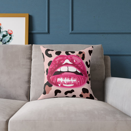 Cheetah Lips Poly Pillow