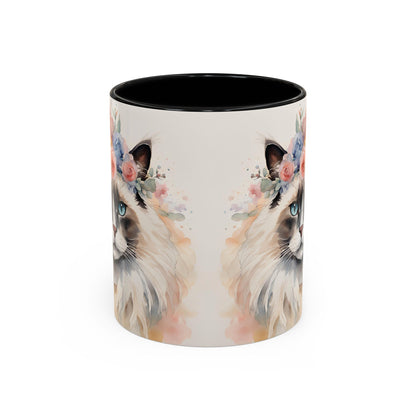 Floral Siamese Cat 04 Accent Coffee Mug - 11oz Perfect for Cat Lovers & Gifts