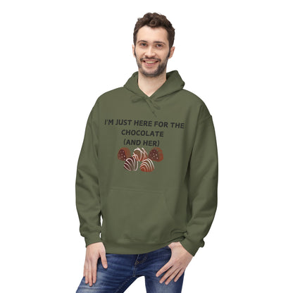 I’m Just Here For The Chocolate (And Her) Mens Valentines Hoodie