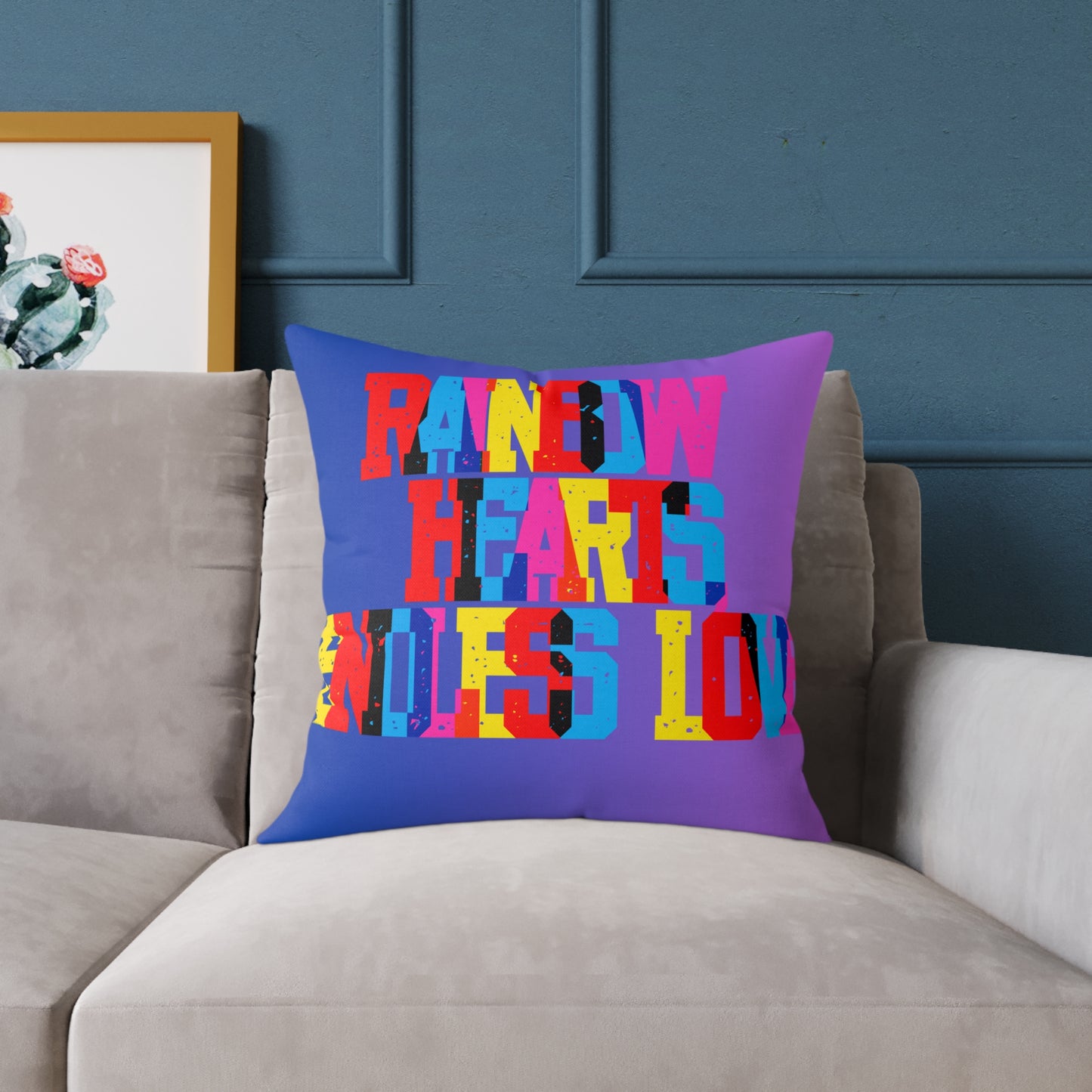 Rainbow Hearts Endless Love Poly Pillow