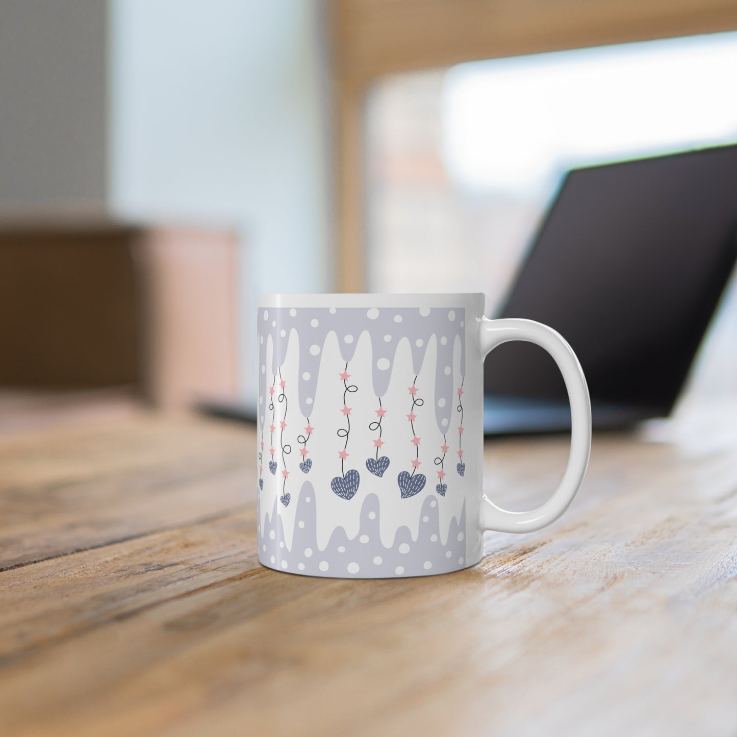 Icicle Hearts Blue Valentines Mug Ceramic 11oz