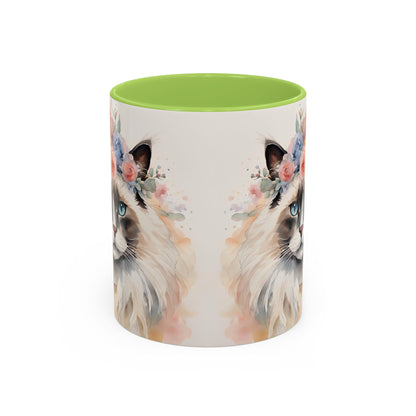 Floral Siamese Cat 04 Accent Coffee Mug - 11oz Perfect for Cat Lovers & Gifts
