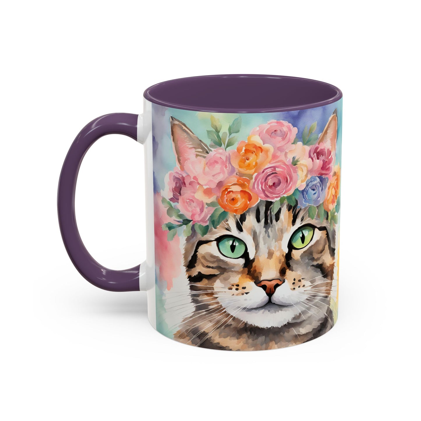 Floral Tabby Cat 01 Accent Coffee Mug - 11oz Perfect for Cat Lovers & Gifts
