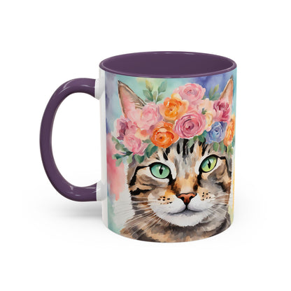 Floral Tabby Cat 01 Accent Coffee Mug - 11oz Perfect for Cat Lovers & Gifts