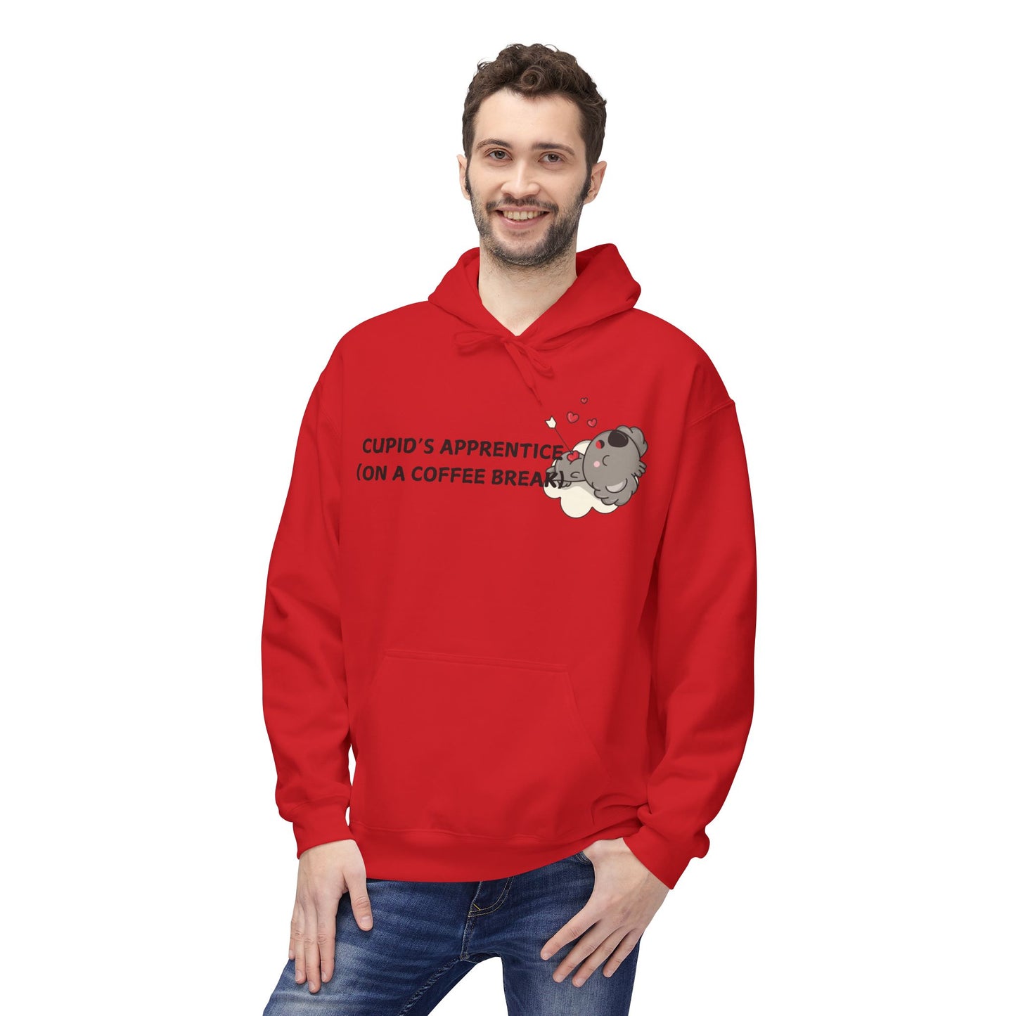 Cupid’s Apprentice (On A Coffee Break) Mens Valentines Hoodie