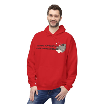 Cupid’s Apprentice (On A Coffee Break) Mens Valentines Hoodie