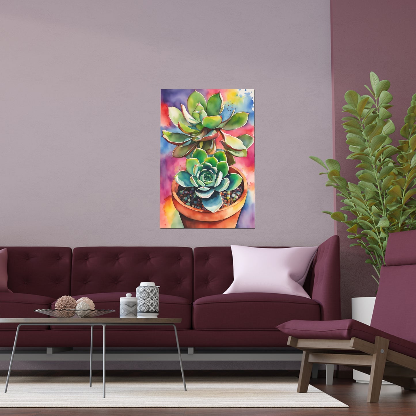 Multicolored Succulent 5 Indoor and Outdoor Silk Poster