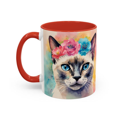 Floral Siamese Cat 04 Accent Coffee Mug - 11oz Perfect for Cat Lovers & Gifts