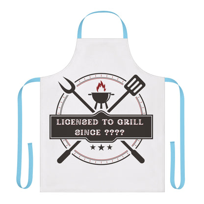 (Personizable) Licensed To Grill Since (????) Funny BBQ Themed Apron 5-Color Straps