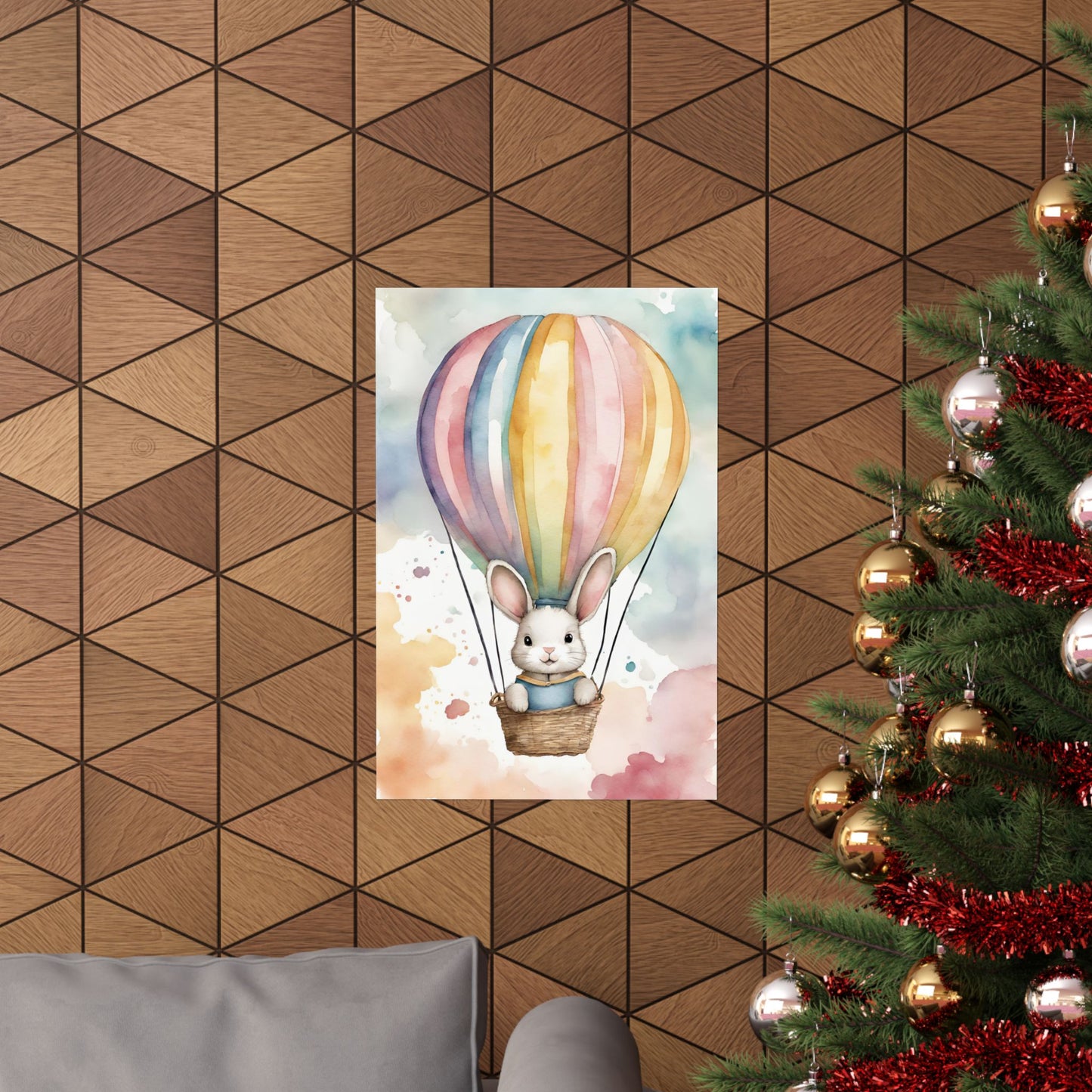 Nursery Bunny in a Hot Air Ballon 1 Matte Vertical Posters