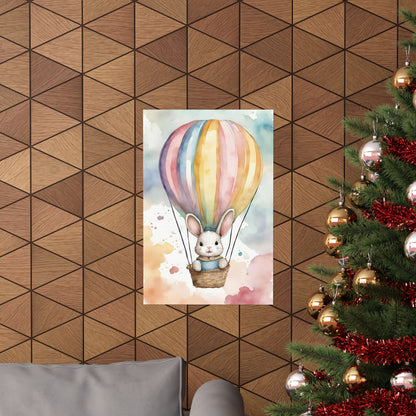 Nursery Bunny in a Hot Air Ballon 1 Matte Vertical Posters