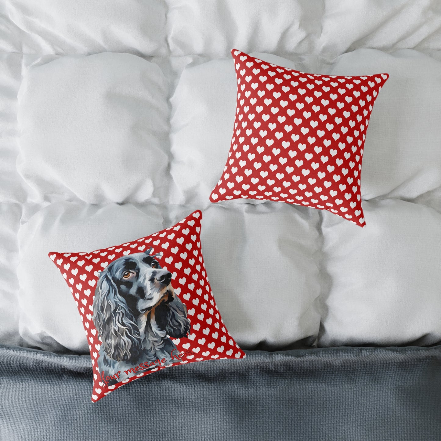 Personalized Valentine Blue Roan Cocker Spaniel Poly Cushion/Pillow 5 sizes