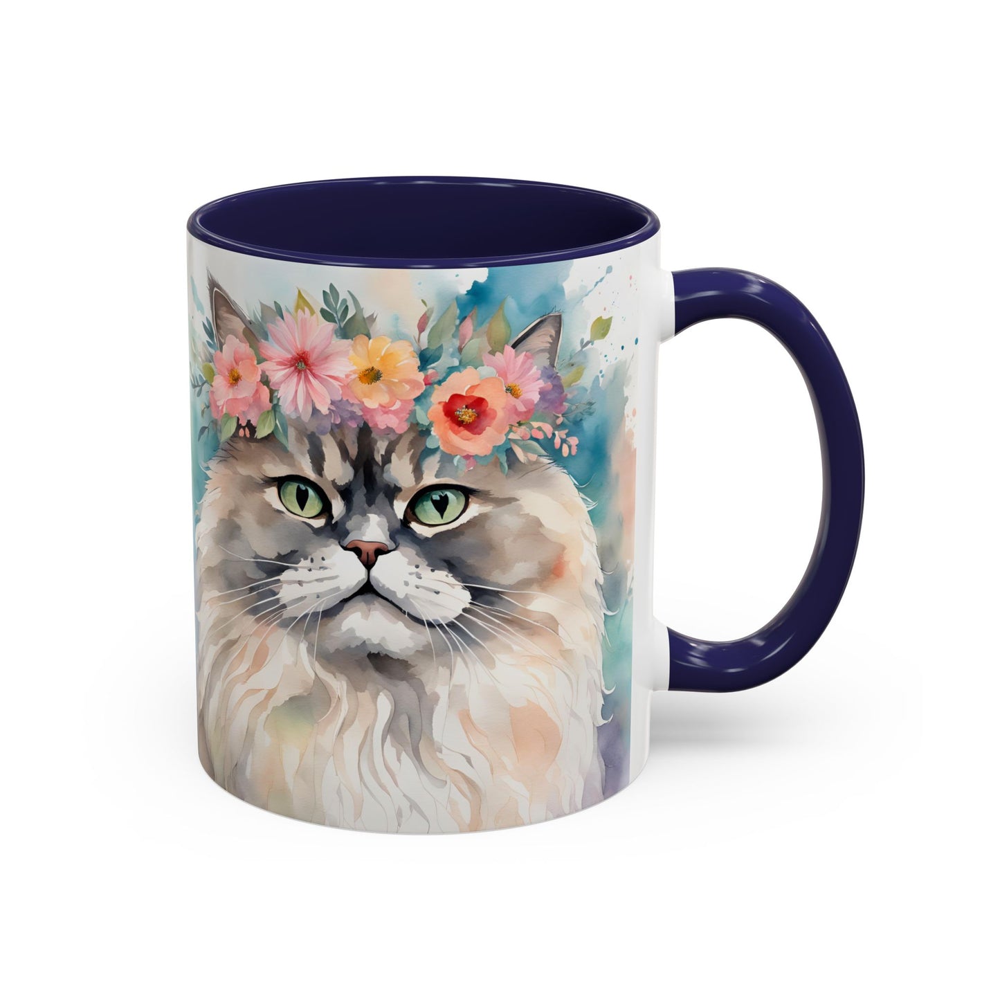 Floral Siamese Cat 01 Accent Coffee Mug - 11oz Perfect for Cat Lovers & Gifts