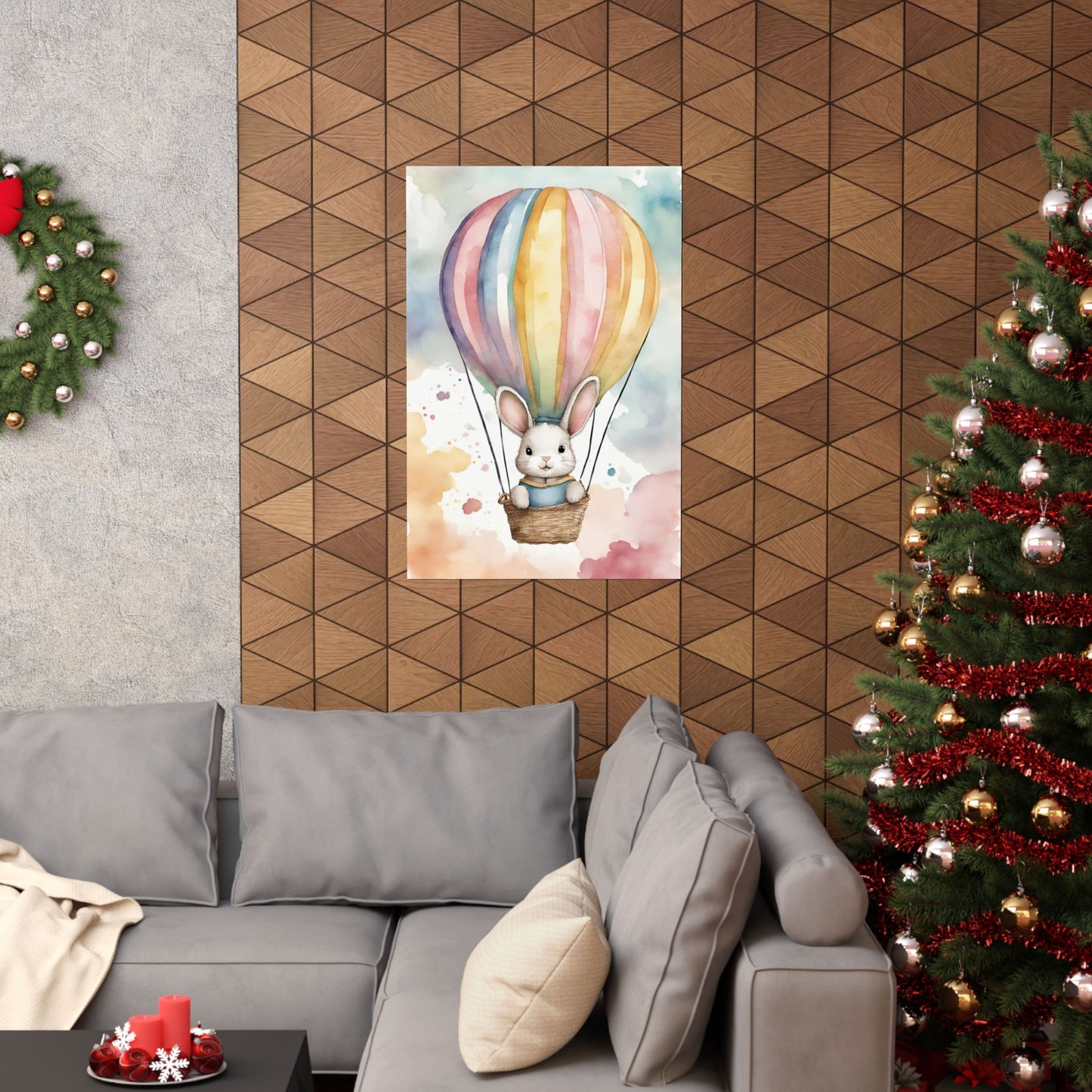 Nursery Bunny in a Hot Air Ballon 1 Matte Vertical Posters