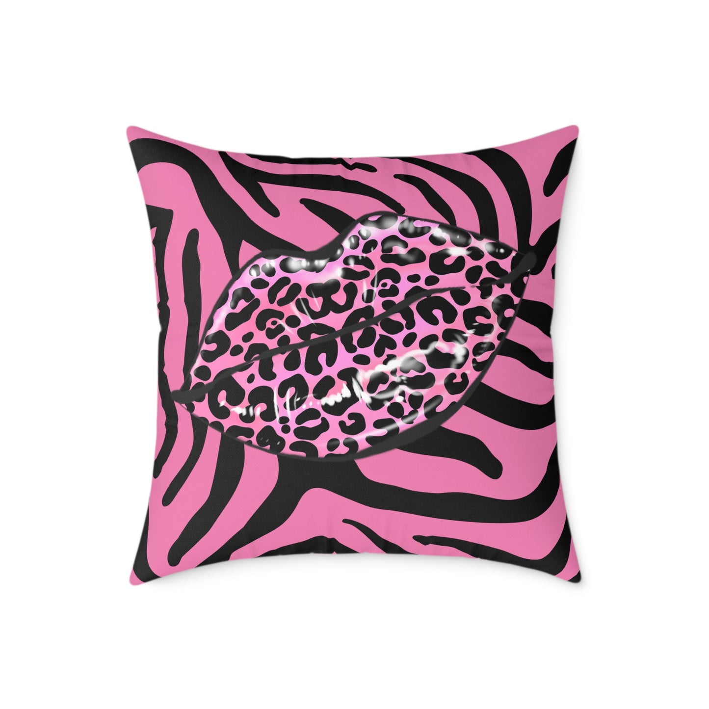 Pink Zebra Lips Poly Pillow
