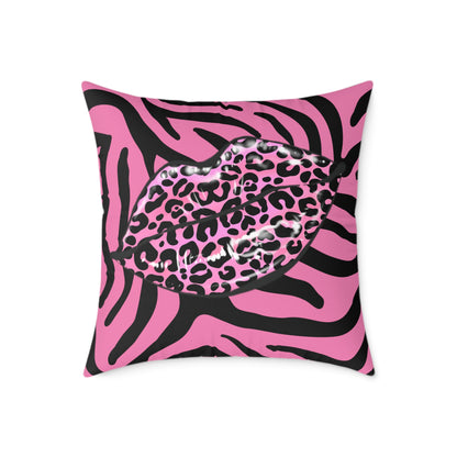 Pink Zebra Lips Poly Pillow