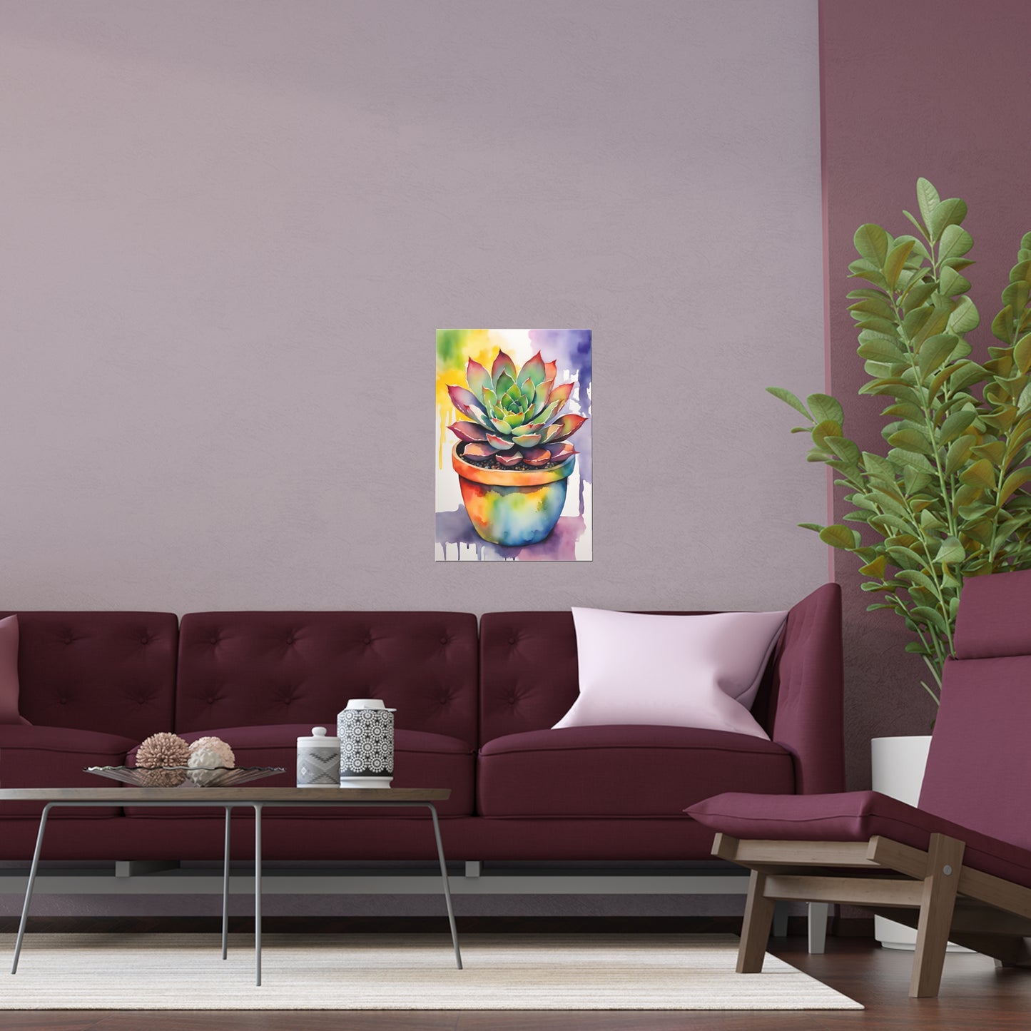 Multicolored Succulent 4 Indoor and Outdoor Silk Poster