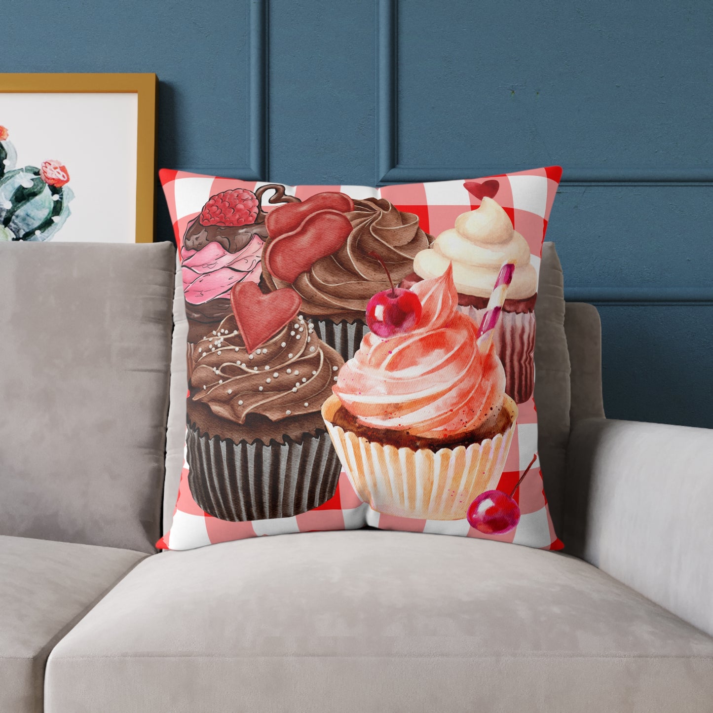 Valentine Cup Cakes Poly Pillow