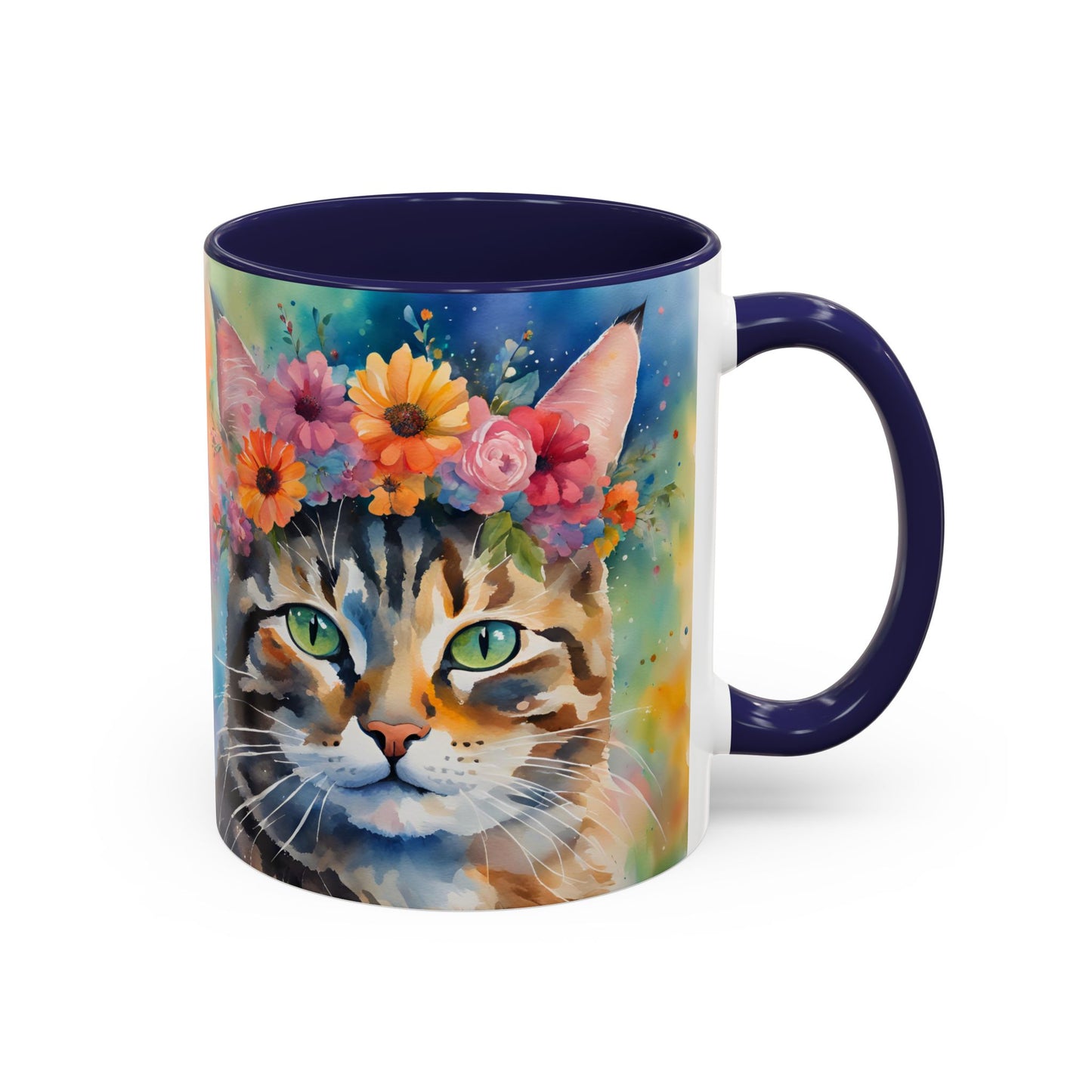 Floral Tabby Cat 04 Accent Coffee Mug - 11oz Perfect for Cat Lovers & Gifts