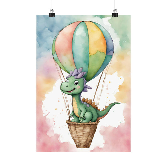 Nursery Dinosaur in a Hot Air Ballon 1 Matte Vertical Posters