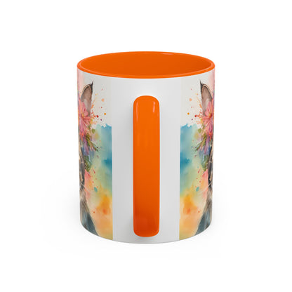 Floral Tabby Cat 03 Accent Coffee Mug - 11oz Perfect for Cat Lovers & Gifts