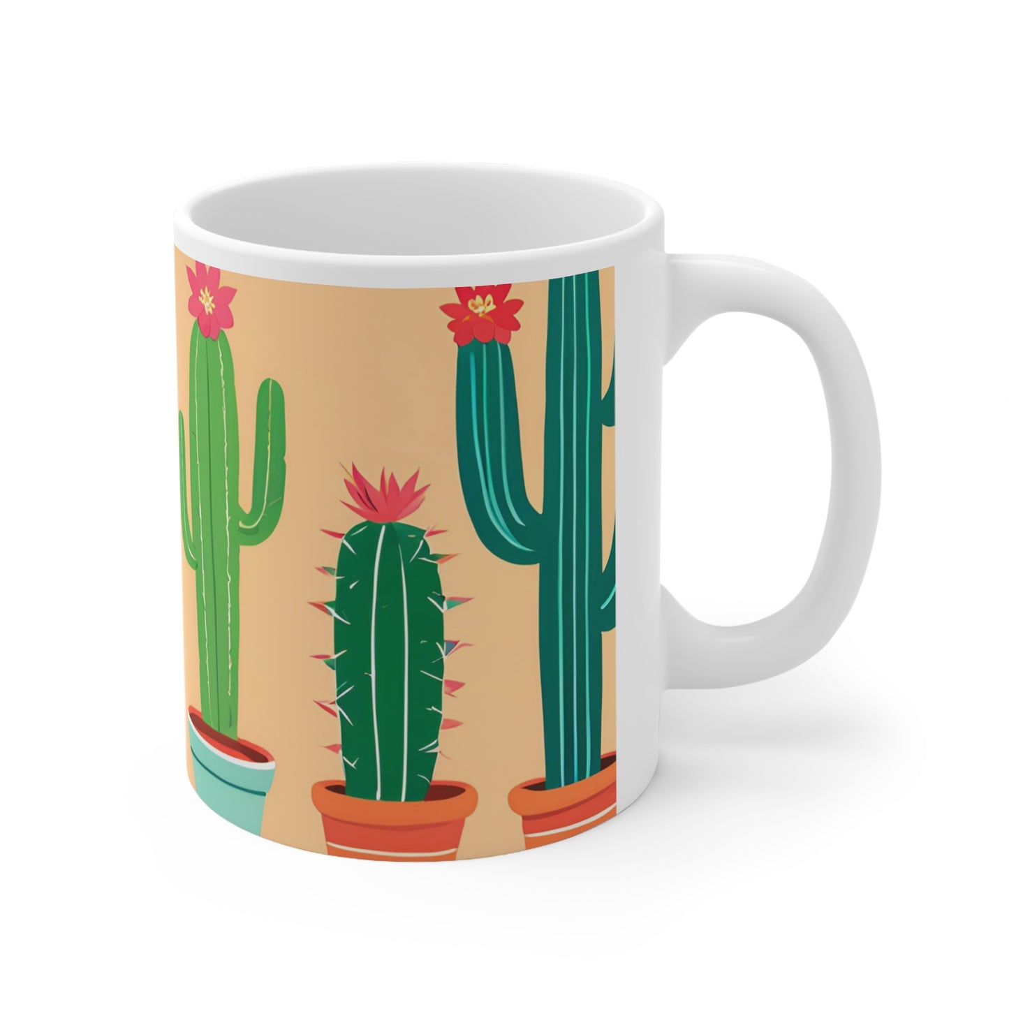 Playful Cacti 2 White Ceramic Mug 11oz