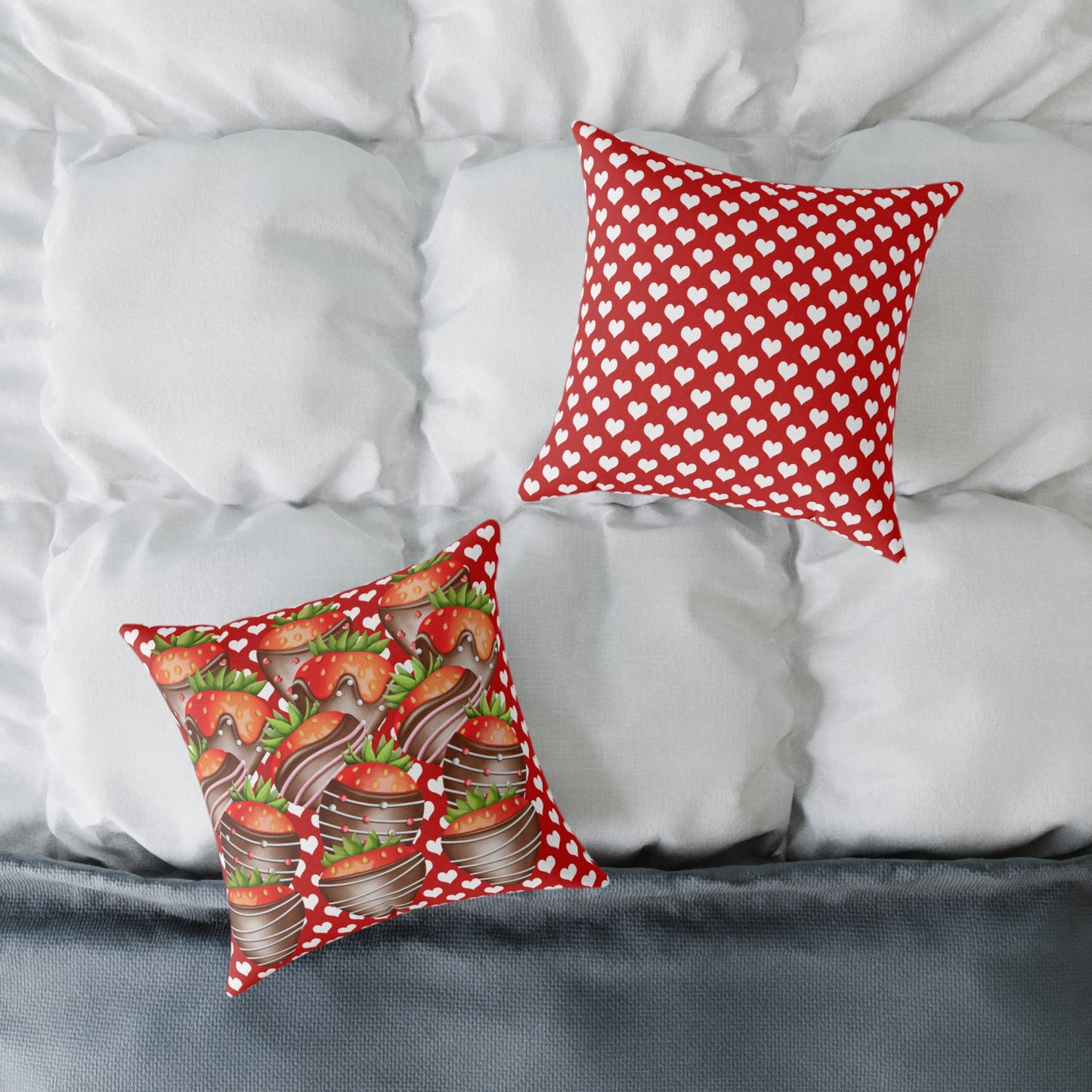 Valentine Chocolate Covered Strawberries 2 Poly Pillow