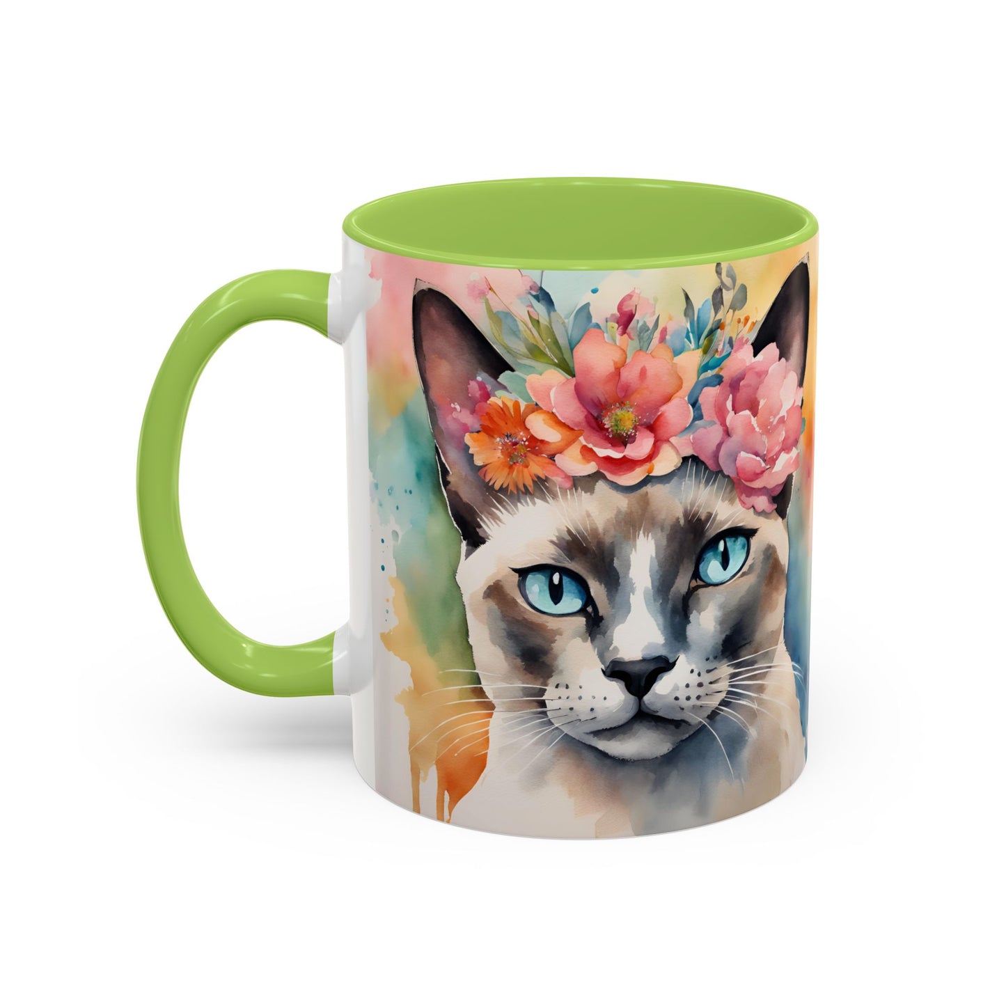 Floral Siamese Cat 02 Accent Coffee Mug - 11oz Perfect for Cat Lovers & Gifts