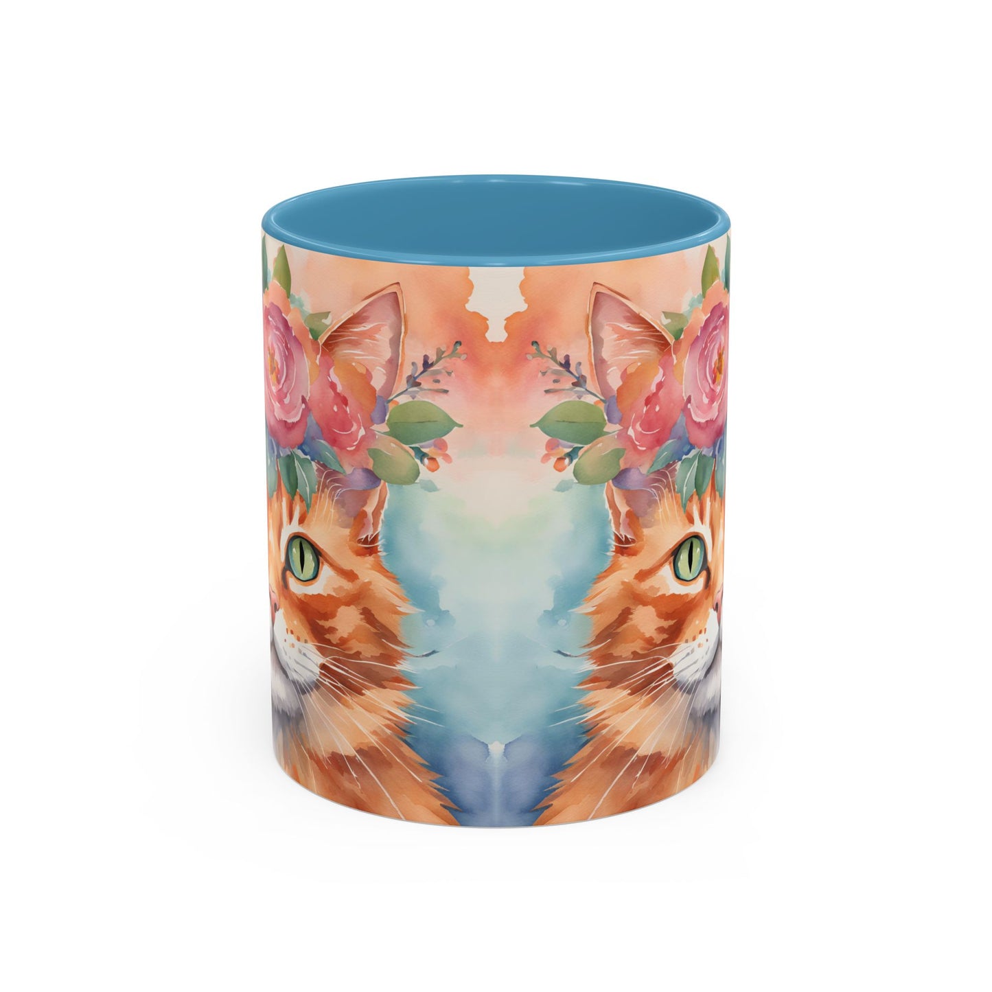 Floral Ginger Cat 01 Accent Coffee Mug - 11oz Perfect for Cat Lovers & Gifts