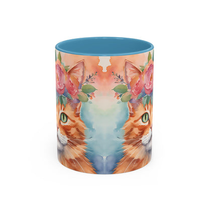 Floral Ginger Cat 01 Accent Coffee Mug - 11oz Perfect for Cat Lovers & Gifts