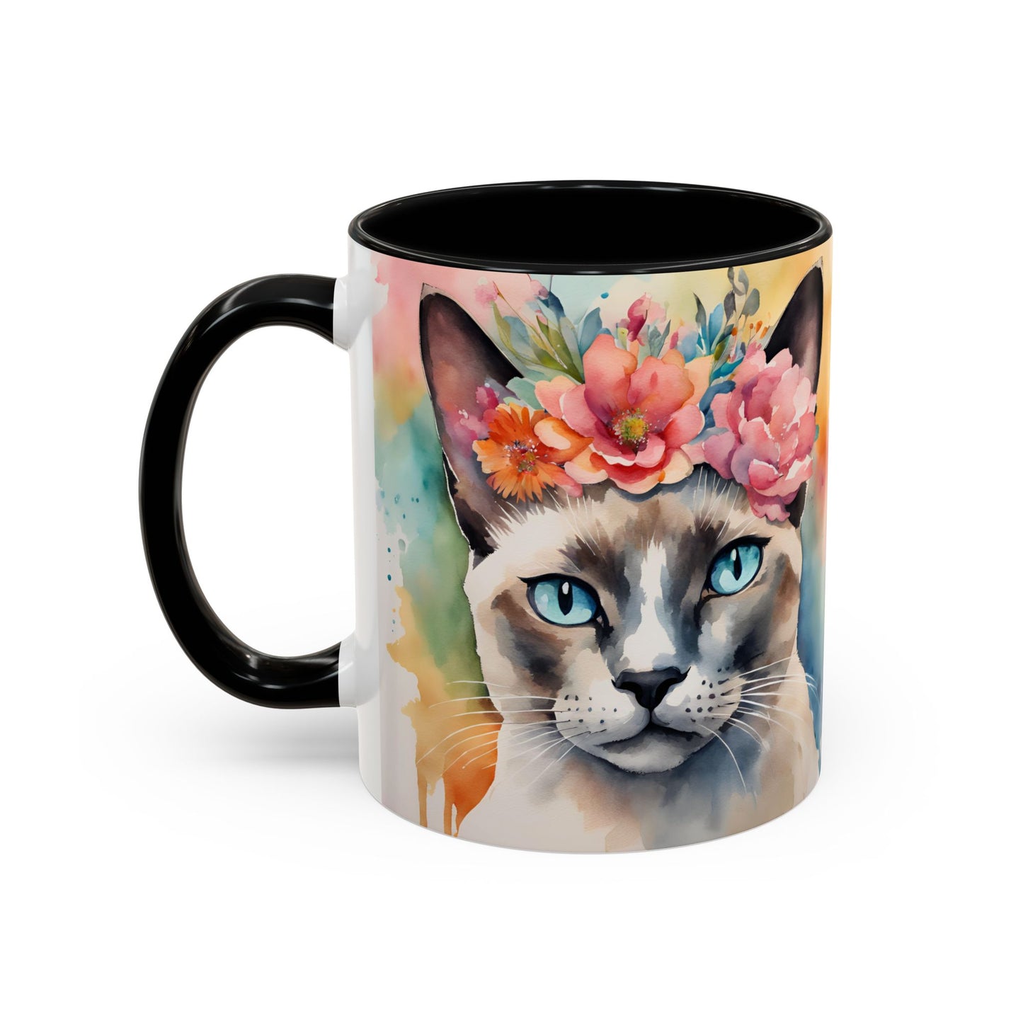 Floral Siamese Cat 02 Accent Coffee Mug - 11oz Perfect for Cat Lovers & Gifts