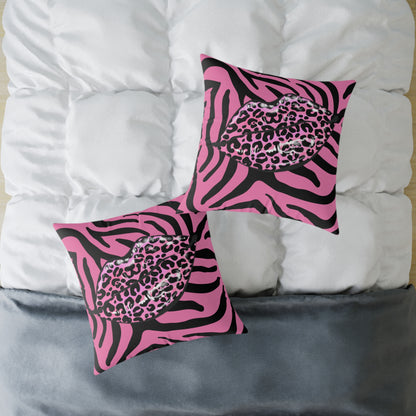 Pink Zebra Lips Poly Pillow
