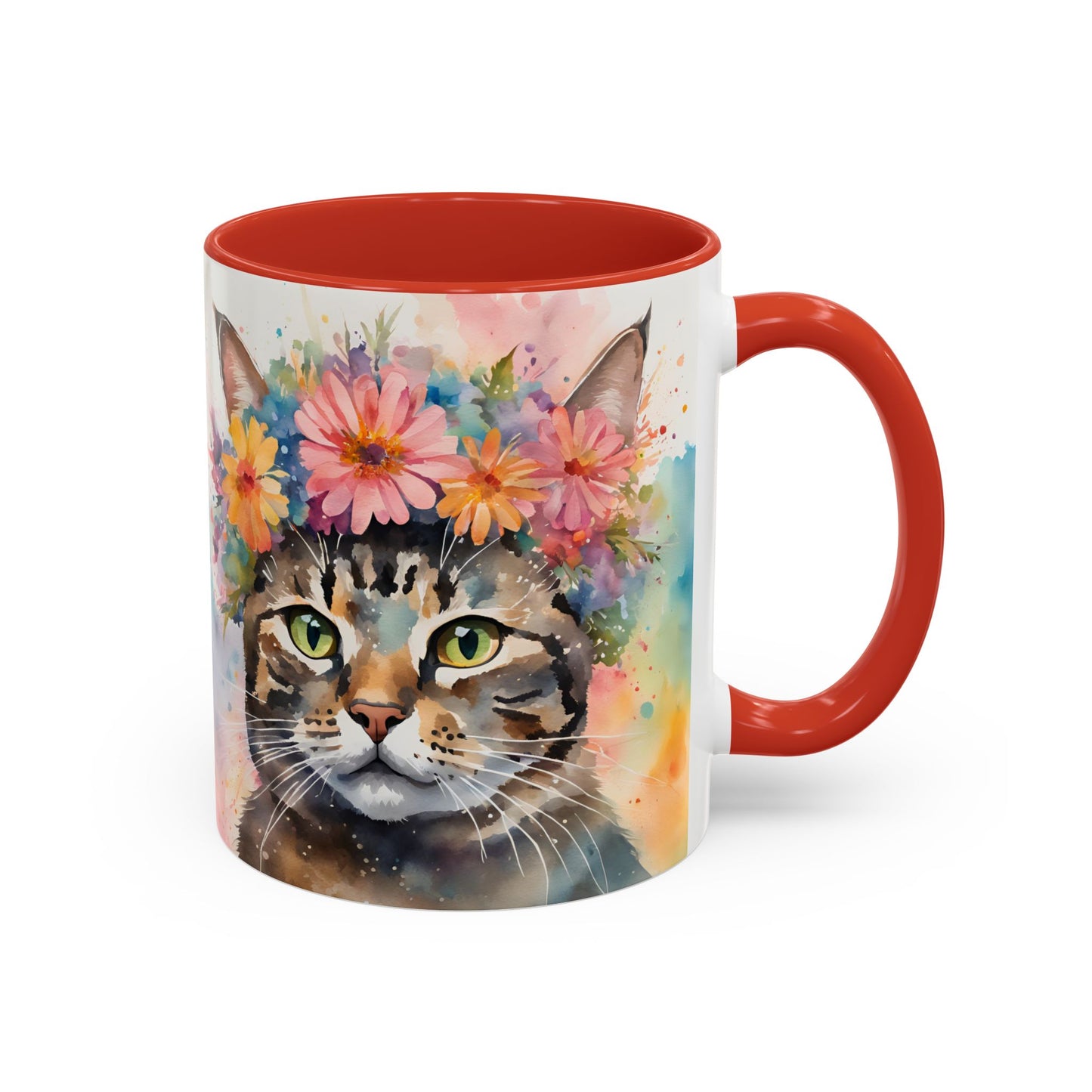 Floral Tabby Cat 03 Accent Coffee Mug - 11oz Perfect for Cat Lovers & Gifts