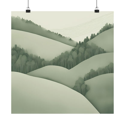 On The Hillside Green 22 Matte Square Posters
